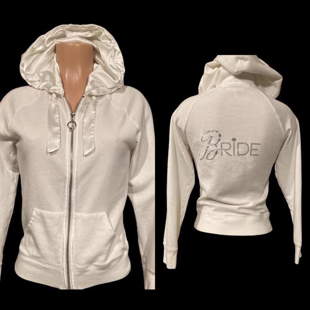 Victoria’s Secret Y2K “Bride” Bling 💍 Bridal White Hooded Zip Up Sweatshirt